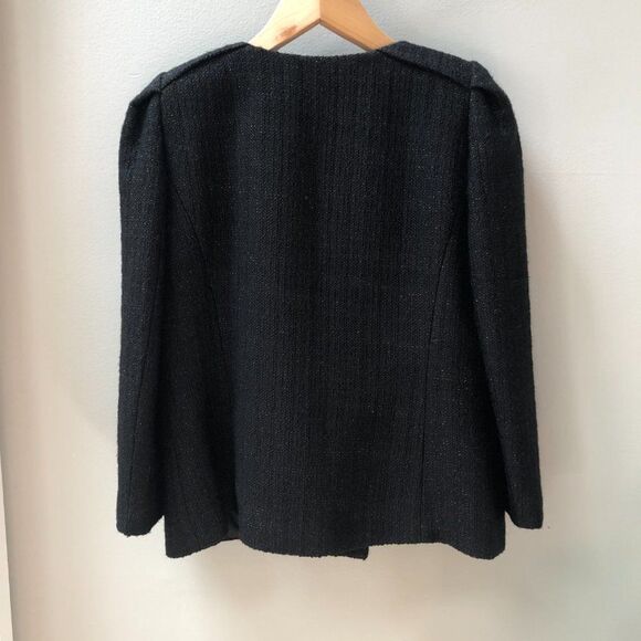 Ann Taylor Black Gold Metallic Wool Blend Tweed Jacket Asymmetric Zipper size 6 - Picture 4 of 8